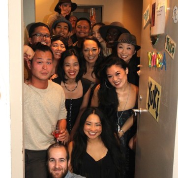 Cast members of The King and I backstage at the Vivian Beaumont Theater after The Actors Fund Special Performance of The King and I on September 20, 2015.