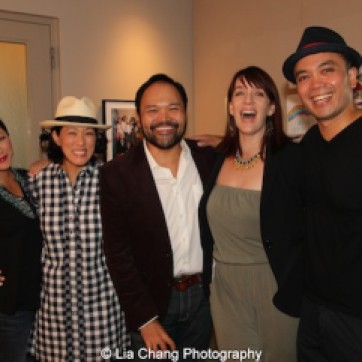 Erin Quill, MaryAnn Hu, Orville Mendoza, Julia Murney and Jose Llana backstage at the Vivian Beaumont Theater after The Actors Fund Special Performance of The King and I on September 20, 2015. Photo by Lia Chang
