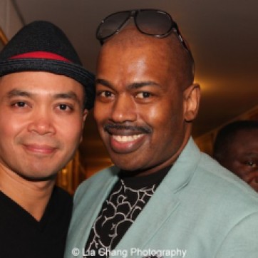 Jose Llana and Lance Roberts backstage at the Vivian Beaumont Theater after The Actors Fund Special Performance of The King and I on September 20, 2015. Photo by Lia Chang