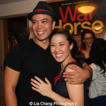 Jose Llana and Ruthie Ann Miles backstage at the Vivian Beaumont Theater after The Actors Fund Special Performance of The King and I on September 20, 2015. Photo by Lia Chang