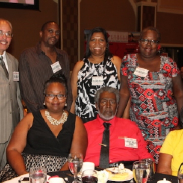 LVHS Class of 1960 alumnus Leroy Milo (seated in red) and his family attend the 2015 37th Anniversary - Annual Wildcat Reunion at The Orleans Hotel and Casino in Las Vegas, NV on September 26, 2015. Photo by Lia Chang
