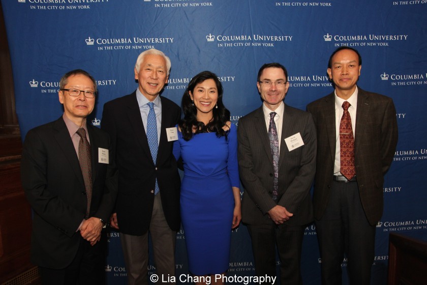 Haruo Shirane, Shincho Professor of Japanese Literature and Chair of the Department of East Asian Languages and Cultures at Columbia University, Oscar L. Tang, Agnes Hsu-Tang, David Madigan, EVP and Dean of the Faculty of Arts and Sciences at Columbia University, and Li Feng, Professor of Early Chinese History and Archaeology at Columbia University, attend the inaugural reception for The Tang Center for Early China in the Low Library at Columbia University in New York on October 2, 2015. Photo by Lia Chang