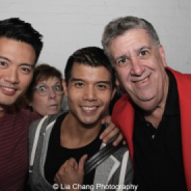 Karl Josef Co, a guest, Telly Leung and producer Elliott Maise at the Longacre Theatre in New York after the first preview of ALLEGIANCE on October 6, 2015. Photo by Lia Chang