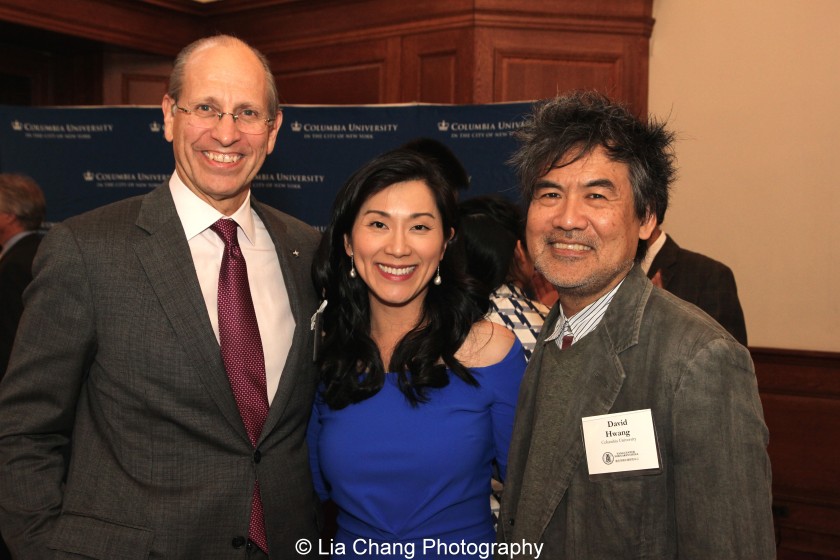 Maxwell K. Hearn, Douglas Dillon Chairman, Department of Asian Art, The Metropolitan Museum of Art, Dr. Agnes Hsu-Tang and David Henry Hwang attend the inaugural reception for The Tang Center for Early China in the Low Library at Columbia University on October 2, 2015. Photo by Lia Chang