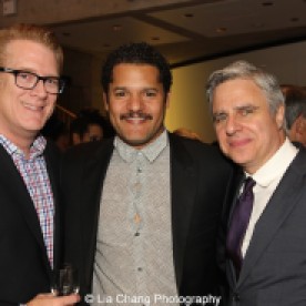 Brandon J. Dirden is flanked by Atlantic Theater Company's Jeffory Lawson and Neil Pepe attend the 2015 Steinberg Playwright Awards on November 16, 2015 in New York City. Photo by Lia Chang