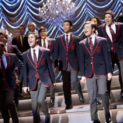 The Warblers performed Train's "Hey Soul Sister" at the Sectionals competition in the "Special Education" episode. Photo: Fox
