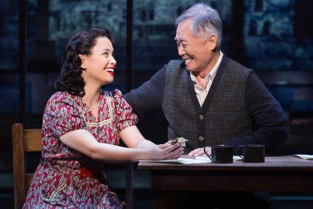Lea Salonga and George Takei star in Allegiance at Broadway's Longacre Theatre. Photo by Matthew Murphy