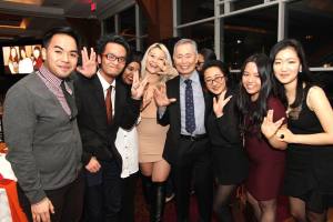 George Takei and members of RAISE, Undocumented youth-led group on the East Coast organizing to reimagine justice and demand liberation for immigrants in America at the AALDEF lunar new year gala at PIER SIXTY, Chelsea Piers in New York City on February 16, 2016. Photo by Lia Chang