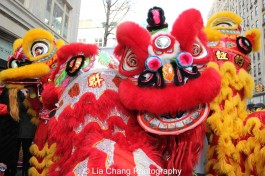 Lion dancers at "Madison Street to Madison Avenue" Lunar New Year Celebration on Feb. 6, 2016 in New York City. Photo by Lia Chang