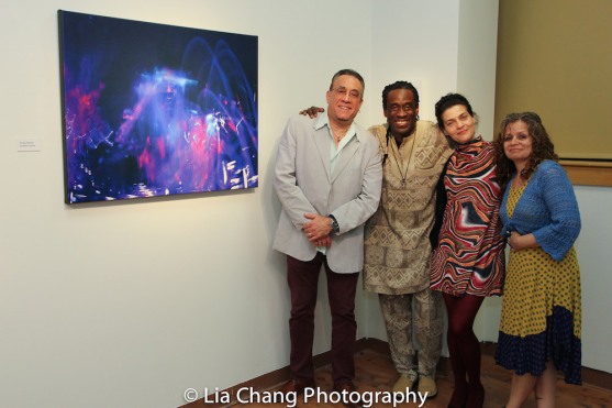 Bobby Sanabria, Will Calhoun, Christina Christine Licata and Elena Martinez at the opening reception of Calhoun’s AZA Exhibit at Casita Maria Gallery in New York on April 22, 2016. Photo by Lia Chang