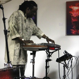 Will Calhoun performs at the opening reception of his AZA Exhibit at Casita Maria Gallery in New York on April 22, 2016. Photo by Lia Chang