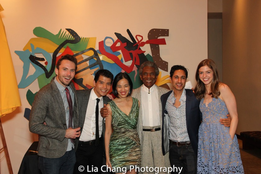 Matthew Russell, Telly Leung, Lia Chang, André De Shields, Maulik Pancholy and a guest. Photo by James Babcock