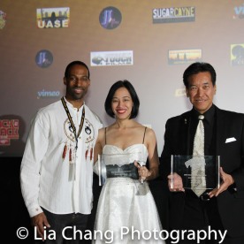 Demetrius Angelo presented the Lia Chang and Peter Kwong with the 2016 Martial Arts Cult Classic Cinemas Award for Big Trouble in Little China's 30th Anniversary at the 4th Annual Urban Action Showcase and Expo at the AMC Empire 25 Times Square in New York on November 12, 2016. Photo by Lori Tan Chinn