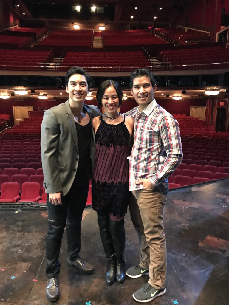 Devin Ilaw, Lia Chang, Christopher Vo on the set of MISS SAIGON at the Broadway Theatre. Photo by Garth Kravits