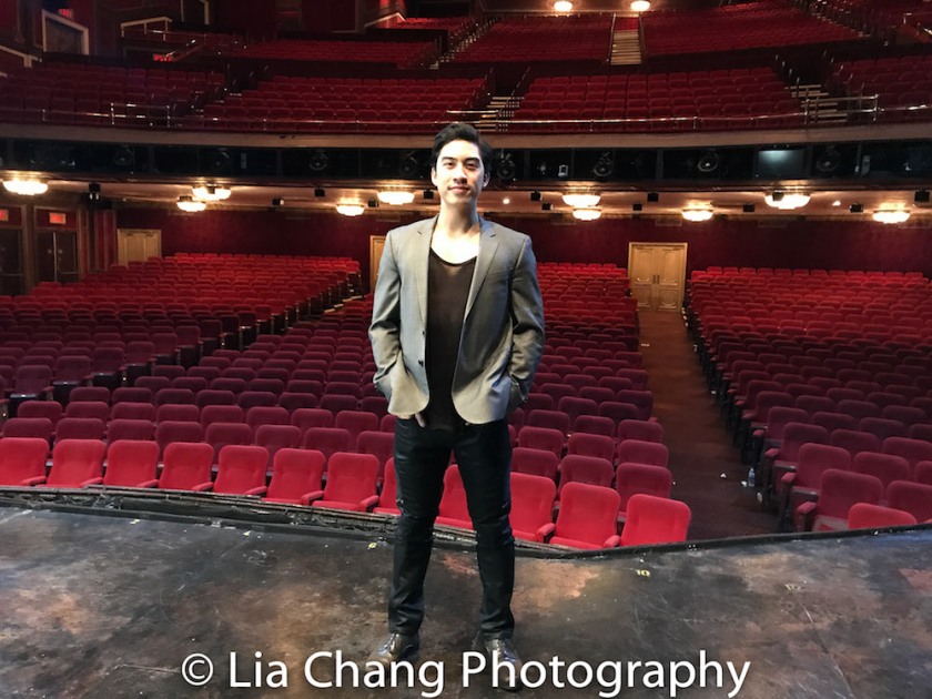 Devin Ilaw on the set of MISS SAIGON at the Broadway Theatre in New York on January 14, 2018. Photo by Lia Chang