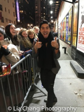 Devin Ilaw greets his fans after the final performance of MISS SAIGON at the Broadway Theatre in New York on January 14, 2018. Photo by Lia Chang