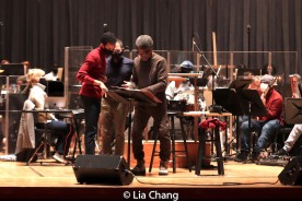Sean Mayes, Andy Einhorn and André De Shields in rehearsal at Joseph Meyerhoff Symphony Hall in Baltimore, MD. Photo by Lia Chang